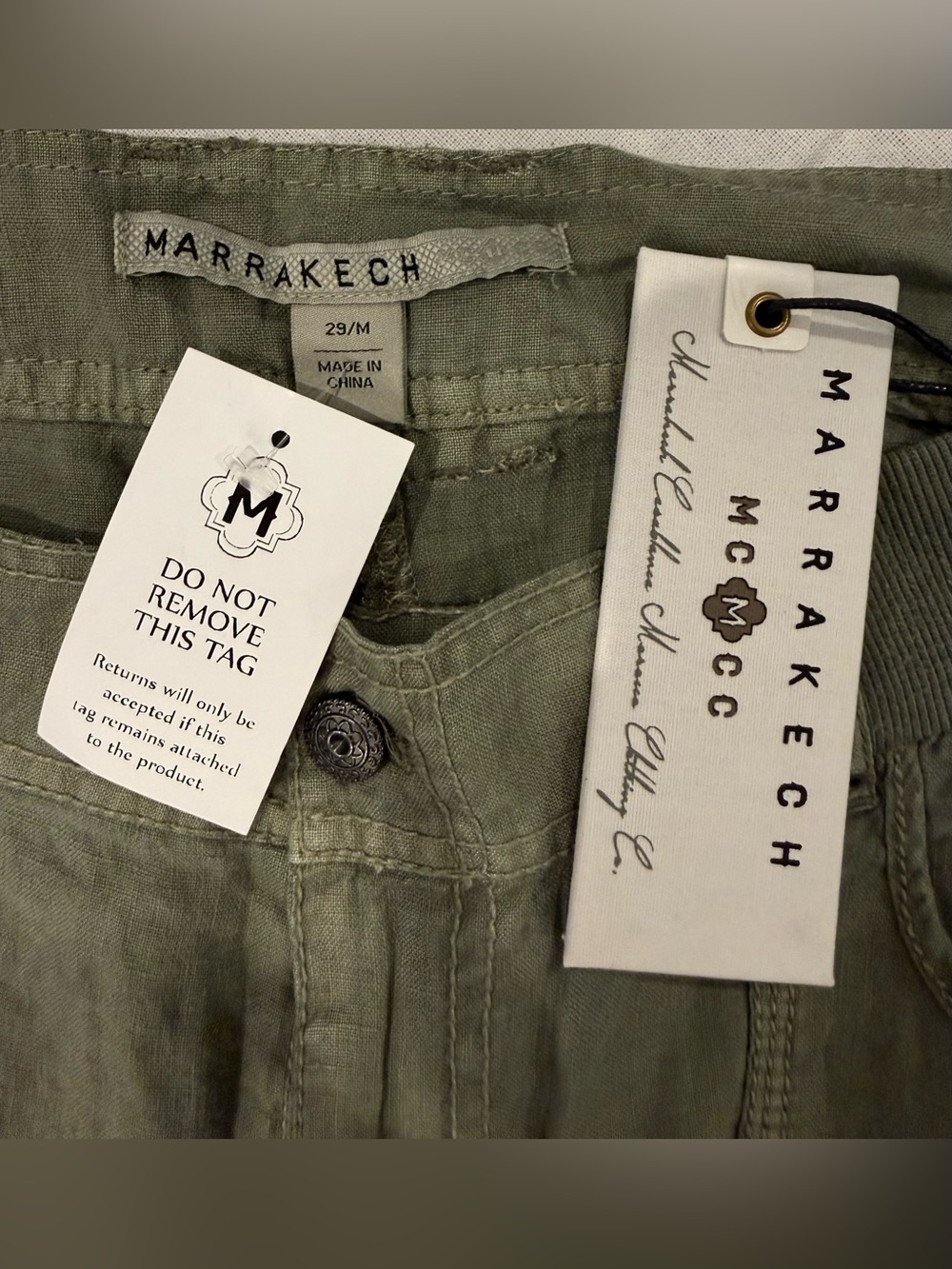 Marrakech Ivelisse Linen Cargo Pants Thyme NWT Size 29 Relaxed Straight Leg - Picture 6 of 10